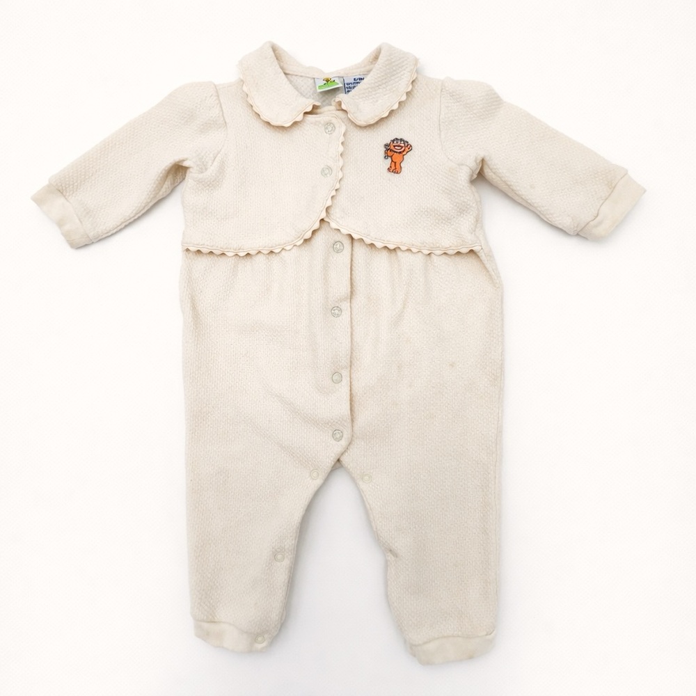 Vintage Y2K Sesame Street Zoe Waffle Knit Baby Romper 6-9 Months Cotton